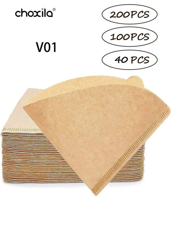 choxila 40pcs/100pcs/200pcs V01 Coffee Filter, V-Shaped Coffee Filter Paper, Unbleached Natural Paper Filter, Disposable Coffee Tea Filters For Pour Over And Drip Coffee Maker Back To School
