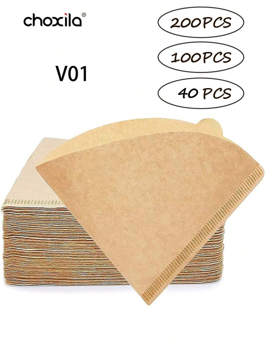choxila 40 piezas/100 piezas/200 piezas Filtro de café V01, Filtro de papel de café en forma de V, Filtro de papel natural sin blanquear, Filtros desechables de café y té para hacer café por goteo y de filtro, de vuelta a clases