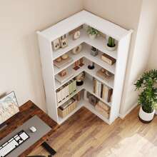 Industrial Corner Bookshelf, 72.8"H Farmhouse Bookcase, Large Bookshelf Wood Bookcase, 5-Tier Tall Corner Shelf, L Shaped Bookshelf Storage Display Rack For Living Room Bedroom,Half Back - White - View 3