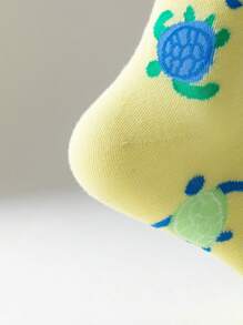 1 Pair Of Women's Fun Socks, New Funny Crazy Cool Fashion Men's Socks, Turtle Animals Cute Gift Women And Girls Popular Socks Tall Socks - Yellow - View 5