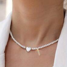 1 件/首字母吊坠项链心形贝壳和人造珍珠串珠项链适合女士夏季海滩最佳配饰礼物 - 首字母項鍊 - 查看 23