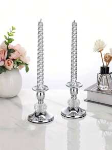 1pc Metal & Crystal Candlestick Holder, Suitable For Candle Light Dinner, Birthday Party, Friends Gathering, Home Decor, Tabletop Decoration,Room Decor,Gifts - Multicolor - View 5