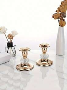 1pc Metal & Crystal Candlestick Holder, Suitable For Candle Light Dinner, Birthday Party, Friends Gathering, Home Decor, Tabletop Decoration,Room Decor,Gifts - Multicolor - View 4