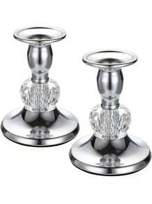 1pc Metal & Crystal Candlestick Holder, Suitable For Candle Light Dinner, Birthday Party, Friends Gathering, Home Decor, Tabletop Decoration,Room Decor,Gifts - Multicolor - View 3