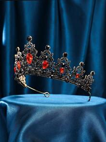 1pc Elegant Vintage Dark Forest Queen Crown Headpiece, Luxurious Fashion Hair Accessory For Wedding/Party - Bronze - View 3