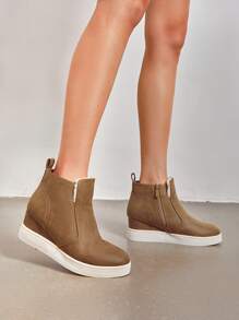 Women's Slip On High Top Wedge Hidden Heel Platform Wedgie Ankle Booties - 咖啡棕 - 查看 8