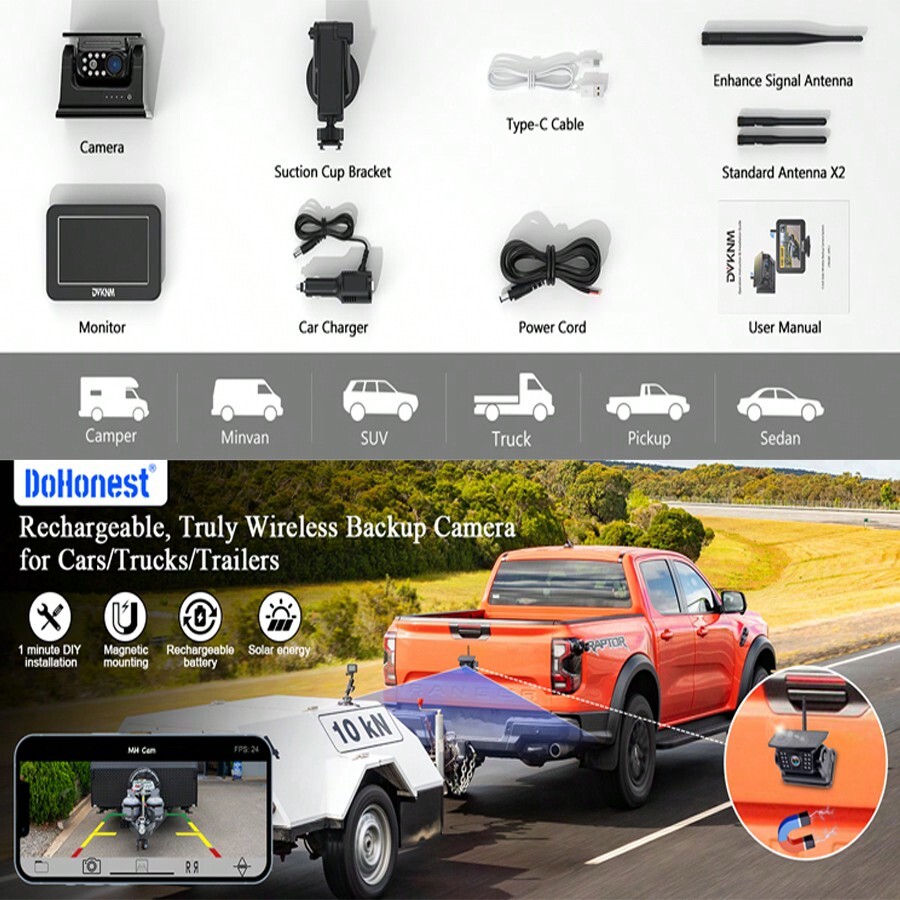 Solar Wireless Backup Camera HD1080P 3 Mins DIY Installation 5