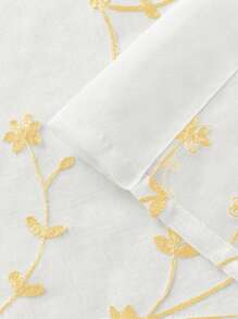 2pcs Embroidered Floral Pattern Privacy Curtains, Farmhouse Style White Curtain Panels For Living Room Or Bedroom - Yellow - View 10