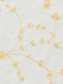 2pcs Embroidered Floral Pattern Privacy Curtains, Farmhouse Style White Curtain Panels For Living Room Or Bedroom - Yellow - View 11