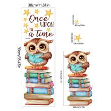 1set Cartoon Animal Owl Reading Book Pattern Self-Adhesive Wall Stickers, Bedroom Entryway Living Room Porch Home Decoration Wall Stickers, Removable Stickers, School Wall Decor Decals - Multicolor - View 5