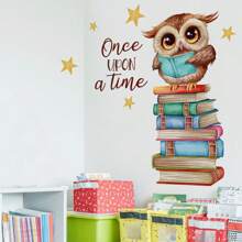 1set Cartoon Animal Owl Reading Book Pattern Self-Adhesive Wall Stickers, Bedroom Entryway Living Room Porch Home Decoration Wall Stickers, Removable Stickers, School Wall Decor Decals - Multicolor - View 2