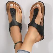 Women's Flip-Flop Slippers Cork Footbed Sandals Slip On Beach Slide Slipper Shoes With Adjustable Metal Buckle Strap Sandals - Dark Black - View 5