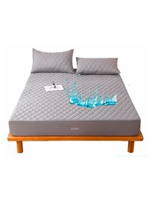 Waterproof And Washable Mattress Protector Double Size (190*135) With 2 Pillowcases - Grey - View 4