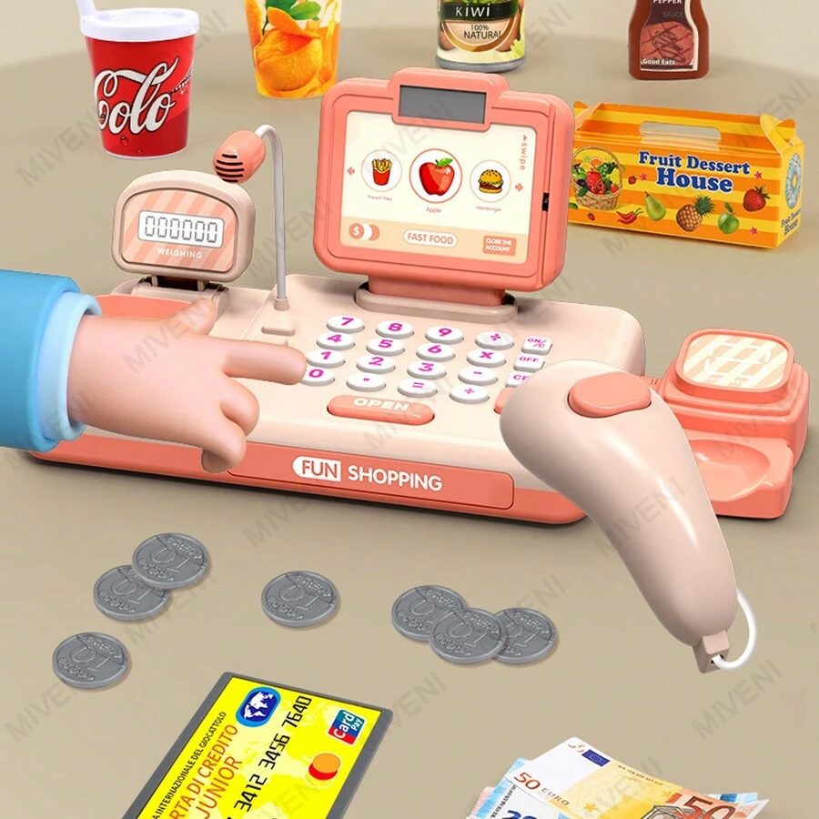 Caja registradora de supermercado, juguete todo en  de simulación, cajero para bebés, niño y niña, juego de casa de juegos - Naranja - Ver 1