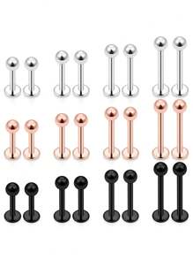 8 pièces Ensemble de bijoux de piercing de nez, cartilage, lèvre, 16G, anneau de labret, 6 mm / 8 mm / 10 mm / 12 mm