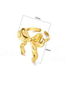 Bow Glossy Stainless Steel Open Rings For Women Minimalist Gold Color Adjustable Bow Ring Wedding Butterfly Aesthetic Jewelry ﻿ Valentines,Mom,Mother,Mother's Day,Gift