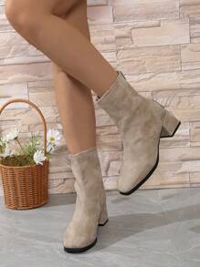 Women's Outdoor Casual Sports High-Heel Suede Comfortable Back Zipper Plain Fashion Boots