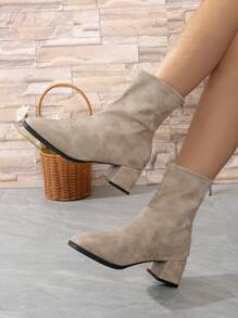 Women's Outdoor Casual Sports High-Heel Suede Comfortable Back Zipper Plain Fashion Boots