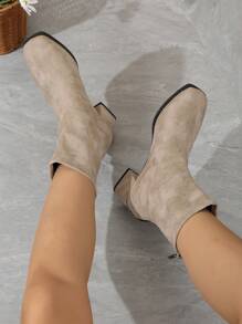 Women's Outdoor Casual Sports High-Heel Suede Comfortable Back Zipper Plain Fashion Boots