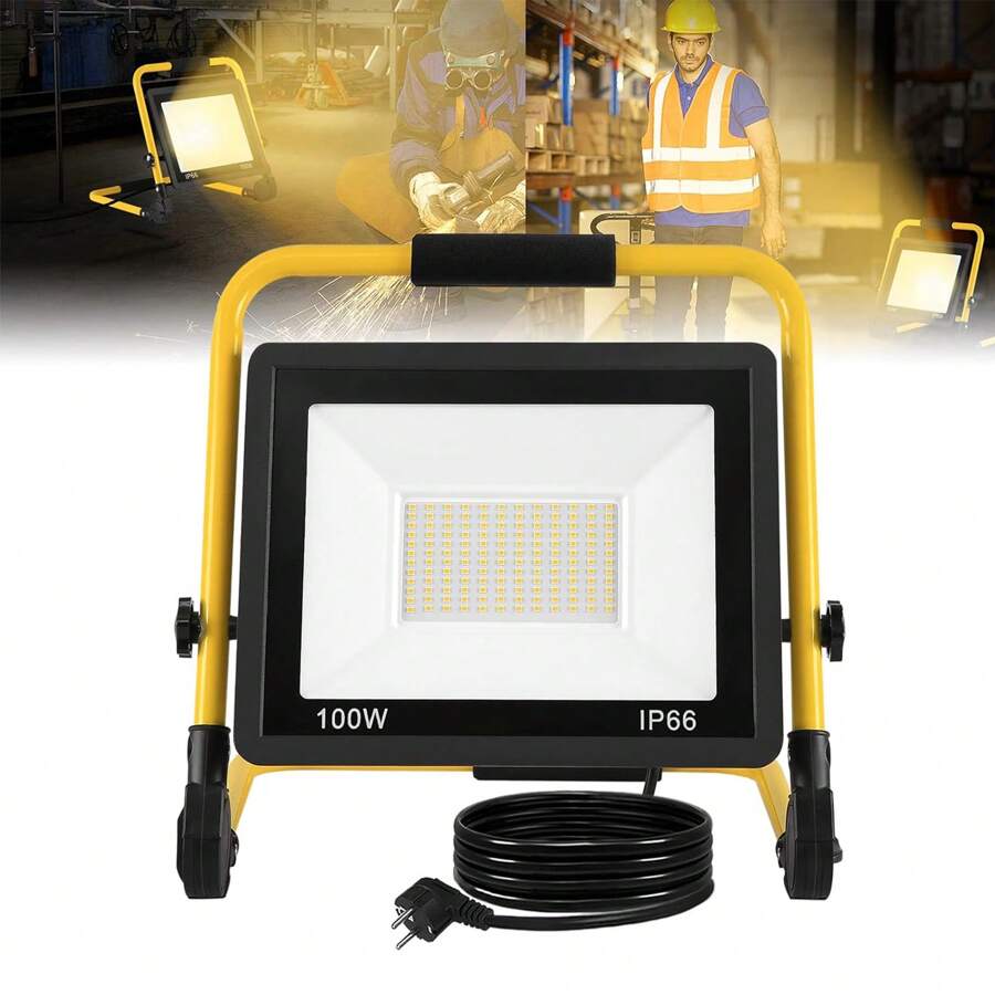 Fosingut LED Baustrahler 100W 10000LM - IP66 Wasserdicht Mit Ständer Für Werkstatt & Baustelle