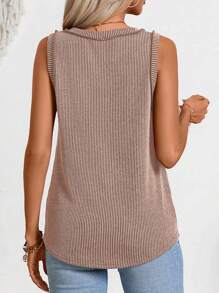 Women's Crew Neck Ribbed Tank Top (Summer Edition) - Khaki - View 3