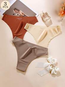 Aofeiqike 3件装性感无痕休闲可爱清凉健身女士内裤透气裆冰丝运动瑜伽欧美风性感比基尼三角裤女 - 彩色 - 查看 2