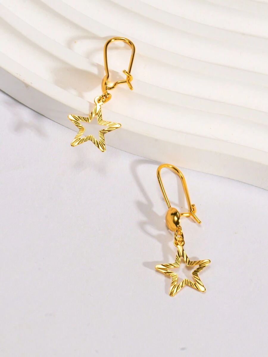 2 件时尚 24K 镀金五角星耳环，优雅星形耳环，DIY 珠宝礼物，适合女性、女孩、朋友、女朋友、妻子、节日、生日 - 星星 - 查看 1