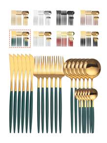 24 件不锈钢餐具套装，包括刀、叉、勺和咖啡勺，6 人份学校用品，圣诞礼物 - 白色 - 查看 8