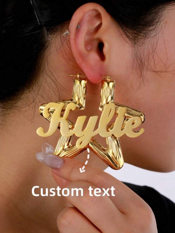 Boucles d'oreilles créoles en acier inoxydable de 80 mm à nœud en bambou personnalisées avec design en forme d'étoile. Un bijou stylé, automne, vintage, old money, feral, mode des années 2000, Y2K personnalisé, unique. Cadeau idéal pour elle, petite amie, maman, famille, amis, fille pour les anniversaires, le quotidien, les soirées, la fête des mères, la Saint-Valentin, la remise des diplômes, les mariages, les fêtes, les tenues habillées