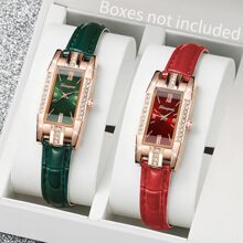 2 pièces/Ensemble Montre de mode de luxe pour femme, montre-bracelet élégante en alliage de luxe avec bracelet en silicone, montre de couple pour homme, cadeau pour les vacances