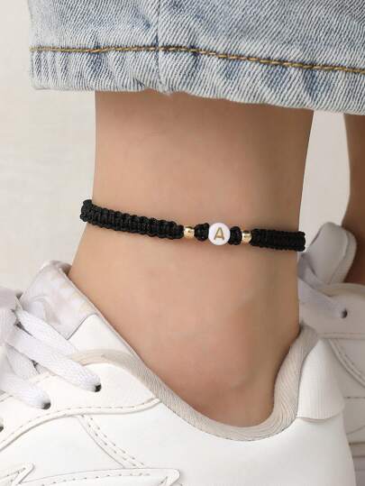 1 pieza Brazalete de tobillo con 26 letras inglesas estilo vintage minimalista de acrílico trenzado para mujeres