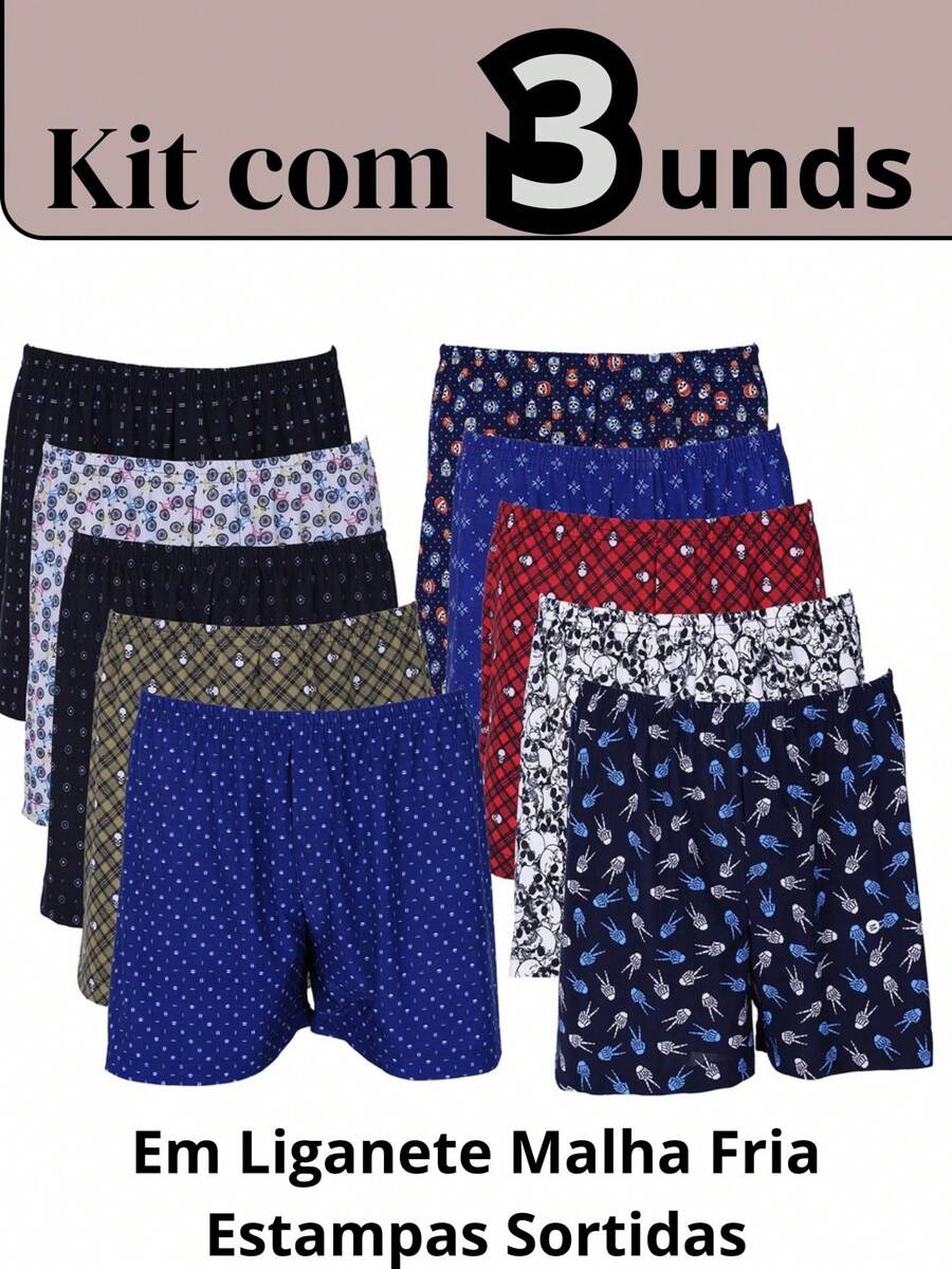 Kit With 3  Canção Shorts Men's COLD Knitted Pajamas LIGANETE LIGANETE Premium - 灰色 - 查看 1