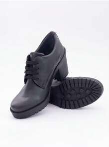 WOMEN'S OXFORD SHOES MATTE BLACK TRACTOR SOLE - 黑色 - 查看 2