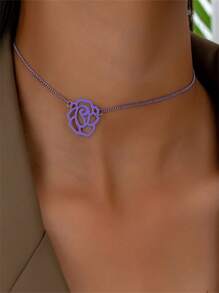 1 pieza Collar de mujer con decoración floral hueca de moda para uso diario, perfecto para San Valentín, Día de la Madre, regalo - Negro - Ver 3