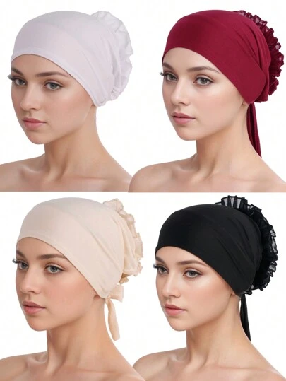 1顶时尚纯色宽檐雪纺衬里帽，非洲风情头巾，适合日常佩戴、派对、聚会及睡眠帽