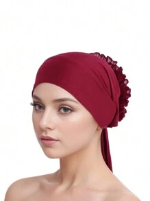 1pc Fashionable Solid Color Wide Brim Chiffon Liner Hat, African Hat Headscarf Suitable For Daily Wear, Parties, And Gatherings