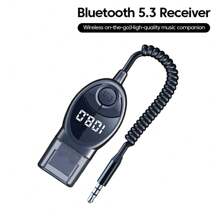 无线蓝牙 5.3 接收器 USB 至 3.5 毫米插孔音频 AUX 适配器音乐麦克风免提车载蓝牙接收器适用于汽车扬声器 - 黑色 - 查看 10