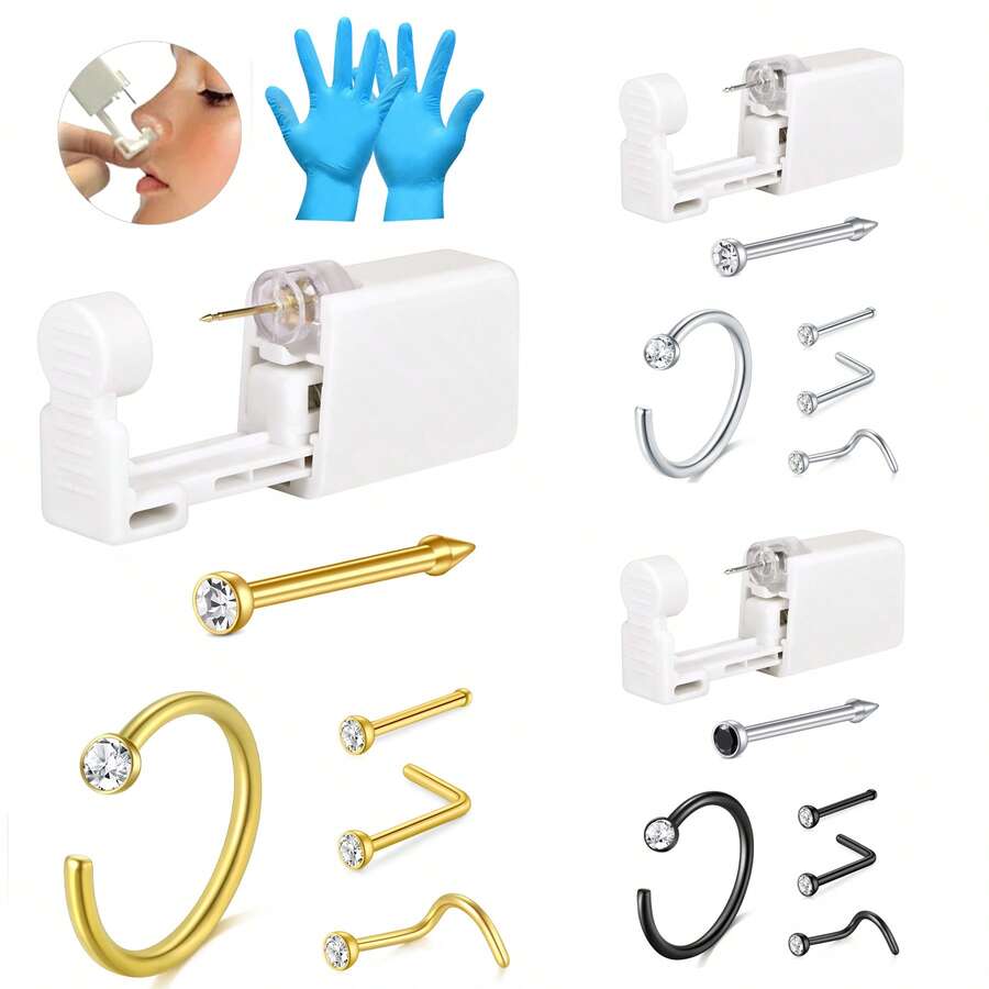 AVYRING 7Pcs Nose Piercing Kit, Piercing Gun Built-In Nose Studs, Painless Self Piercing Kit With 20G Nose Rings Studs, Disposable Piercing Gun For At Home Nose Piercing - Multicolor - View 1