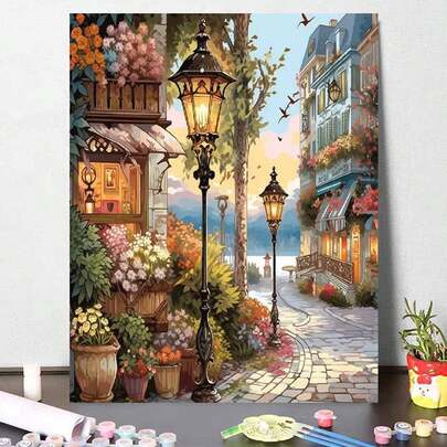 1set 40*50cm DIY Painting By Numbers Unframed Unique Street Scene Artwork Kit, Decor For Living Room & Bedroom, Holiday & Birthday Gift