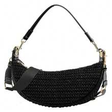 Straw Crossbody Bags For Women Beach Crescent Bag Summer Chic Woven Handbag Shoulder Purse Adjustable Strap - Multicolor - View 2