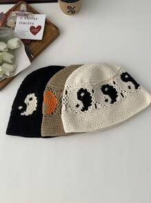 撞色条纹复古手工撞色钩针编织渔夫帽，春秋时尚防晒帽，太极八卦手工钩针编织渔夫帽