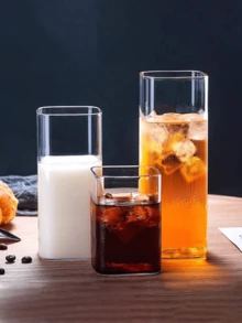 كوب حليب الشاي وكوب المشروبات الباردة المربع البسيط من الزجاج عالي البوروسيليكات قطعة واحدة ، مناسب للمطعم والمطبخ والفندق ومحل المشروبات الباردة والحفلات - شفاف - مشاهدة 7