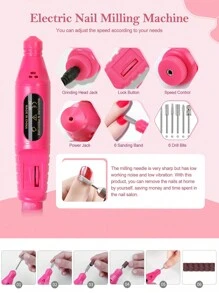 LULAA 46pcs Basic Nail Art Tool Kit - UV Lamp, Nail Drill, Decorations, Brushes, Files, Dotting Pen, Finger Separators, Cuticle Pusher - Complete Home Manicure Set, Great Gift For Girls