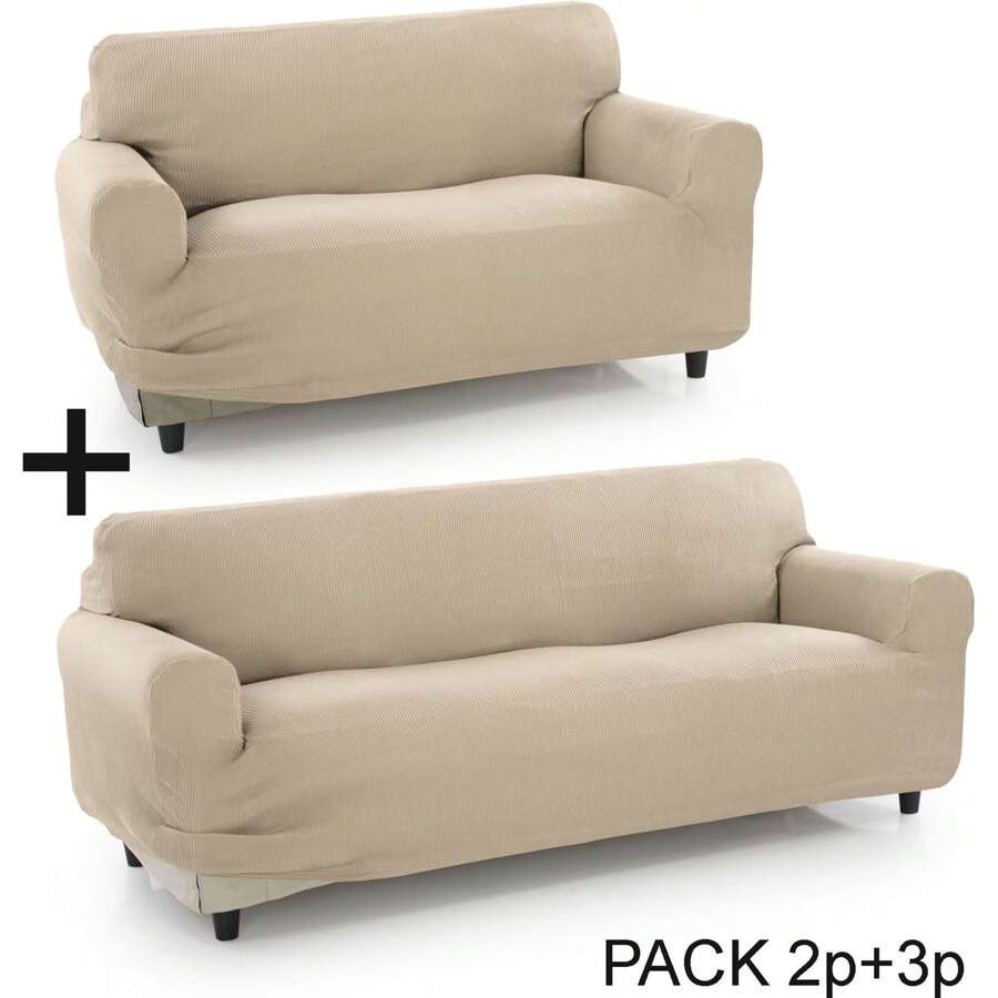 Ecommerc3 | Housse de canapé Pack DUO (3 places + 2 places) Extra Soft Touch Perfect Fit - Housse de canapé 100% Made in Spain - Beige - Voir 1