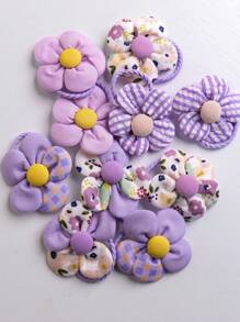 2 件随机颜色宠物毛发配饰，花卉图案发圈，适用于狗和猫