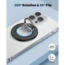 SODI Magnetic Phone Ring Holder Stand - 360° Rotatable Mag-Safe Phone Grip For Hand Kickstand, Magnetic Finger Ring Grip Stand Holder, Compatible With IPhone 16/15 Pro Max, Plus 14 13 12 Series, Black - 黑色 - 查看 2
