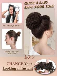 1个凌乱发髻波浪卷发髻发圈假发接发合成发髻，适合女性和女孩，混合金色和灰金色棕色蓬松盘发发髻假发片 - 彩色 - 查看 8