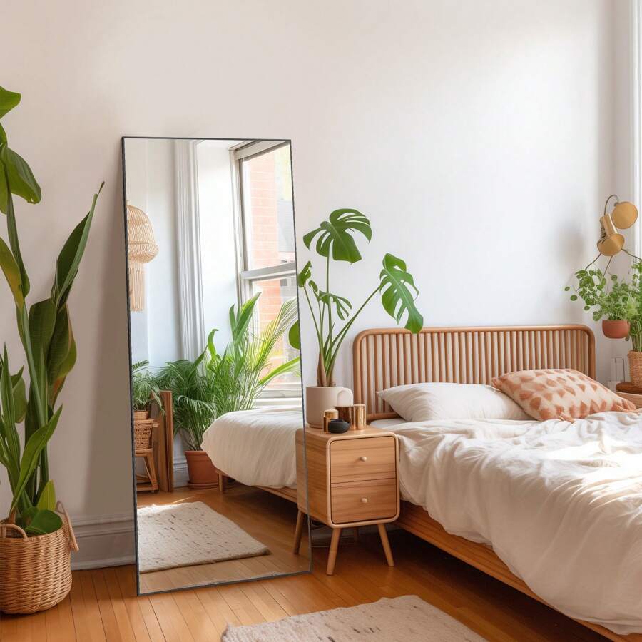 OLIXIS Full Body Mirror Floor Mirror - 64 X21 Inch Full Length Mirror With Aluminum Alloy Frame For Bedroom Living Room Standing Hanging Mirror, Gold Home Decor Back To School Room Decor School Supplies - 黑色 - 查看 1