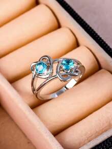 1 件优雅浪漫十字交叉心形 CZ 宝石戒指，女性周年纪念/求婚礼物