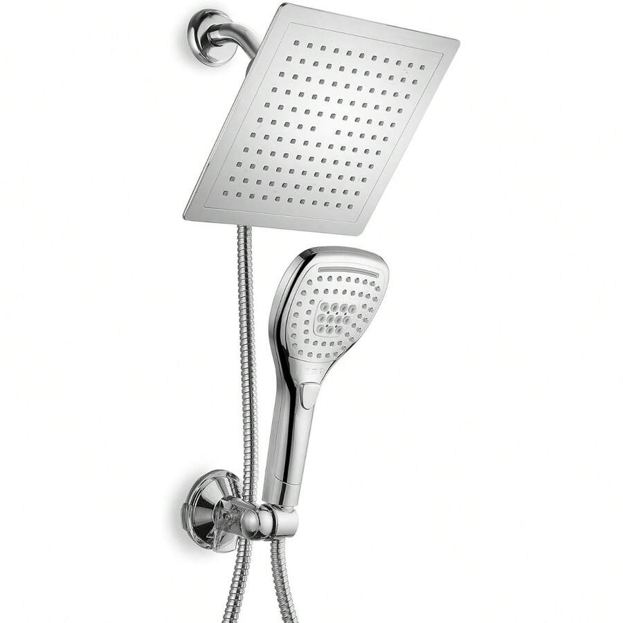 Ultra-Luxury 9" Rainfall Shower Head/Handheld Combo. Convenient Push-Button Flow Control Button For Easy One-Handed Operation. Switch Flow Settings With The Same Hand! Satin Nickel - 銀色 - 查看 1